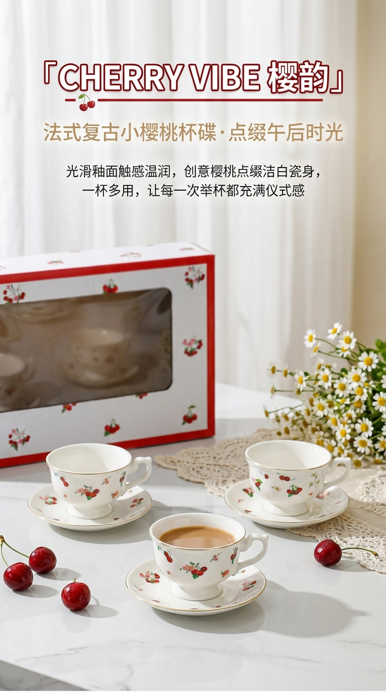 小樱桃杯碟陶瓷餐具套装欧式日用碗碟碗盘家用厨房用品详情1