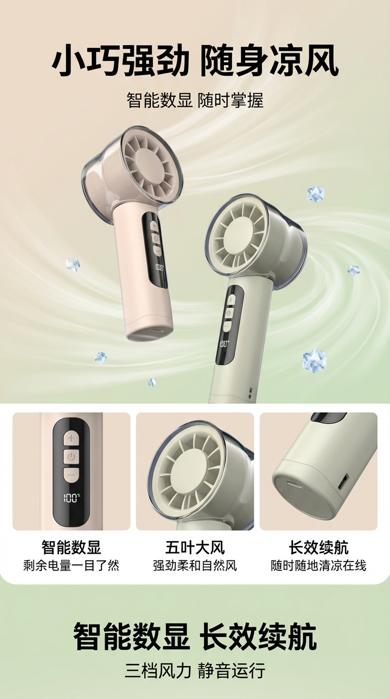 睿旺科技锂电池风扇便携式迷你手持扇冷风扇手持风扇DM-80白色详情1