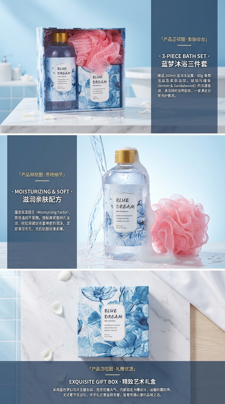 Dreamy Blue Dreamy Bath Gift Set, Bubble Bath Gel, Bath Salt, Bath Ball Combination Set, Fresh Fragrance, Comfortable Experience, Holiday Gift, Souvenir, Bath Gel Set pic 2