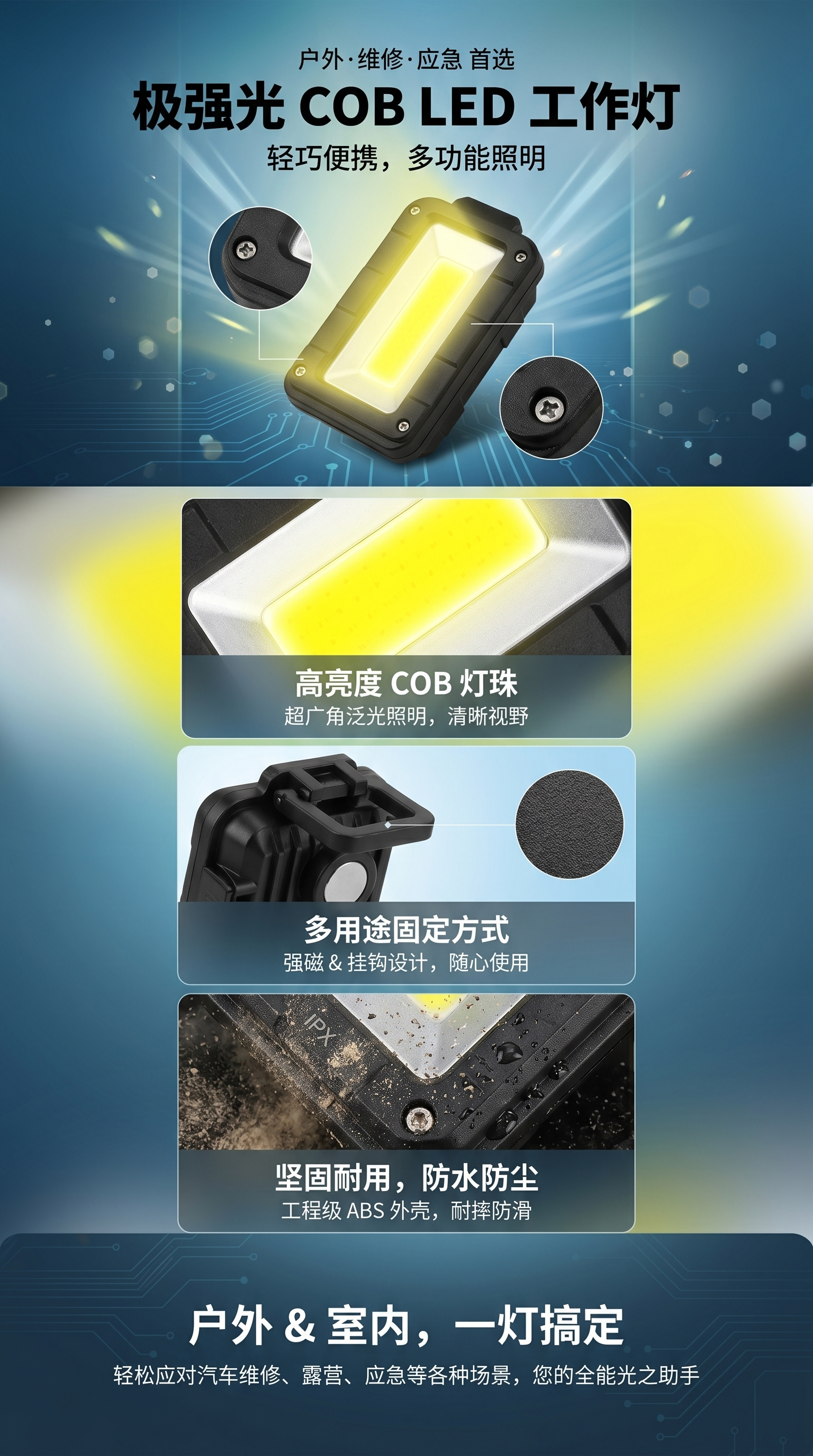 太阳能投光灯LED太阳能板庭院灯流明节能防水户外照明详情1