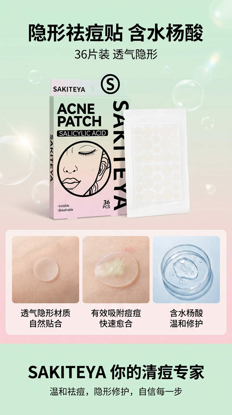Cross-border export English acne patch, Invisible concealer, transparent day and night, 36 capsules salicylic acid ultra-thin combination for acne removal pic 1