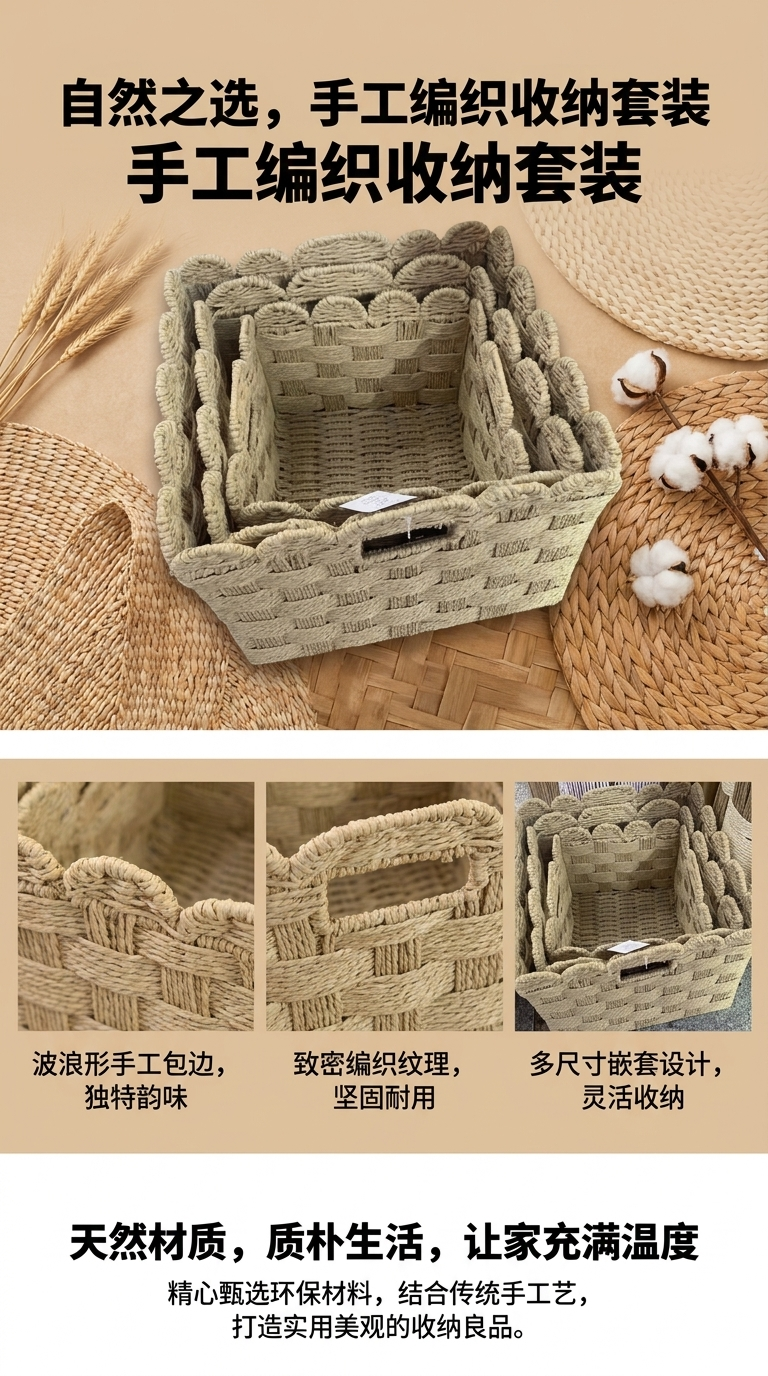 编织篮子收纳筐藤编小篮子家居装饰用品多用途篮子详情1