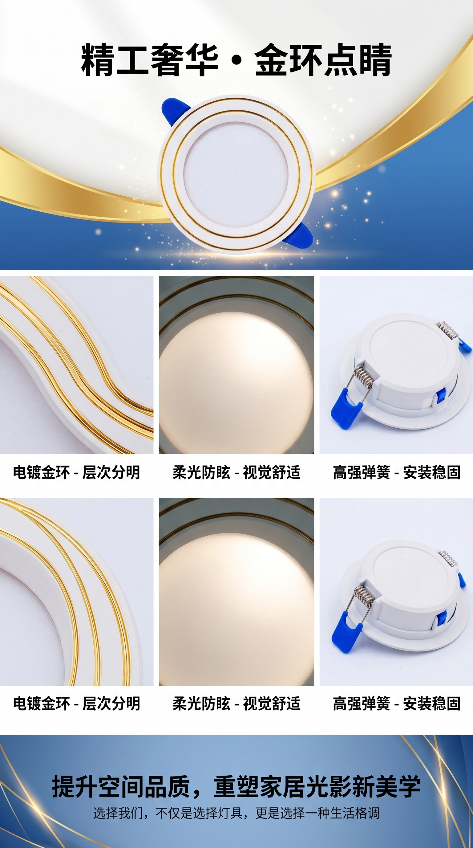 白色圆形盘子带金色边框蓝色把手家用餐具装饰盘详情1