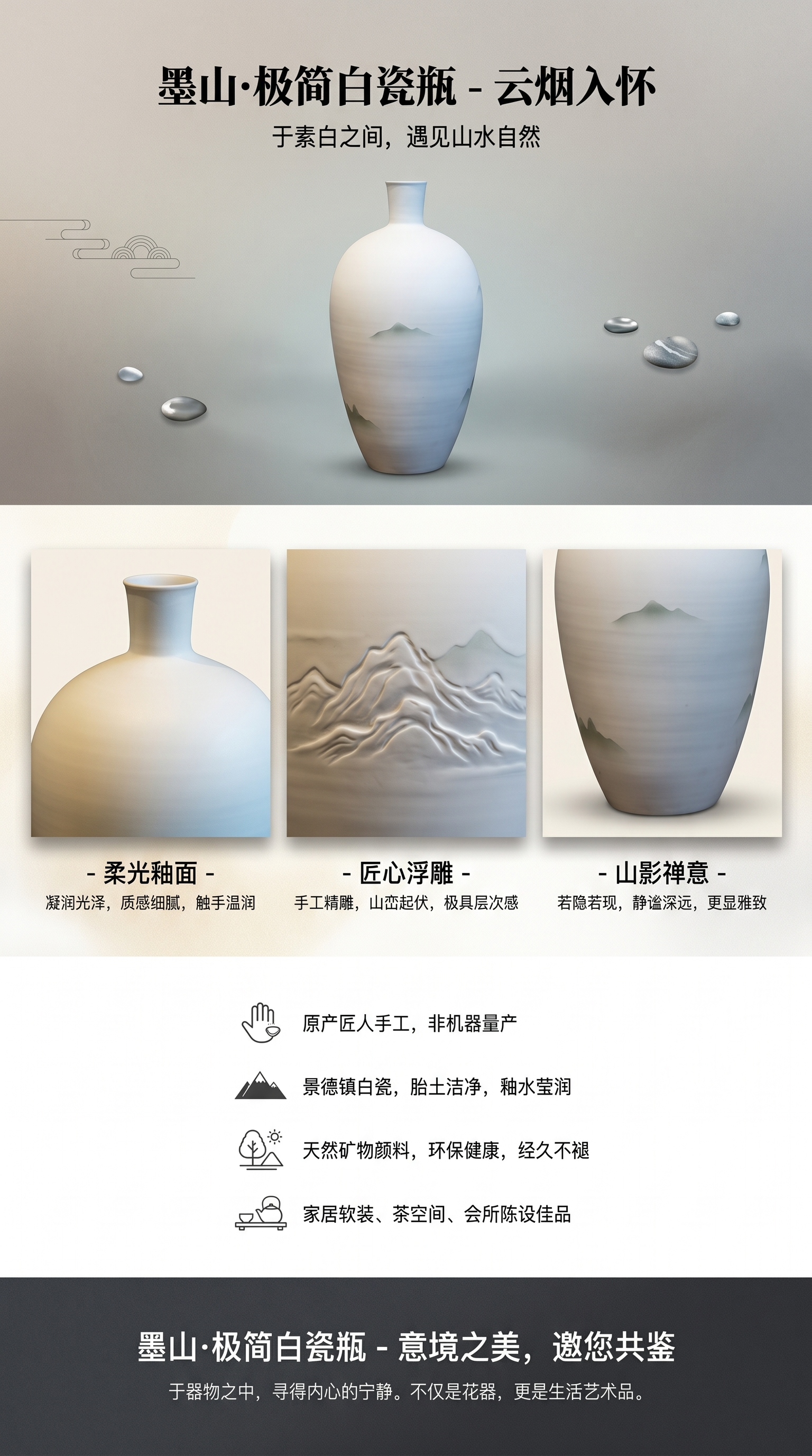 堡陶瓷白色陶瓷花瓶主体陶瓷手捏花陶瓷花工艺品SH181-3B详情1