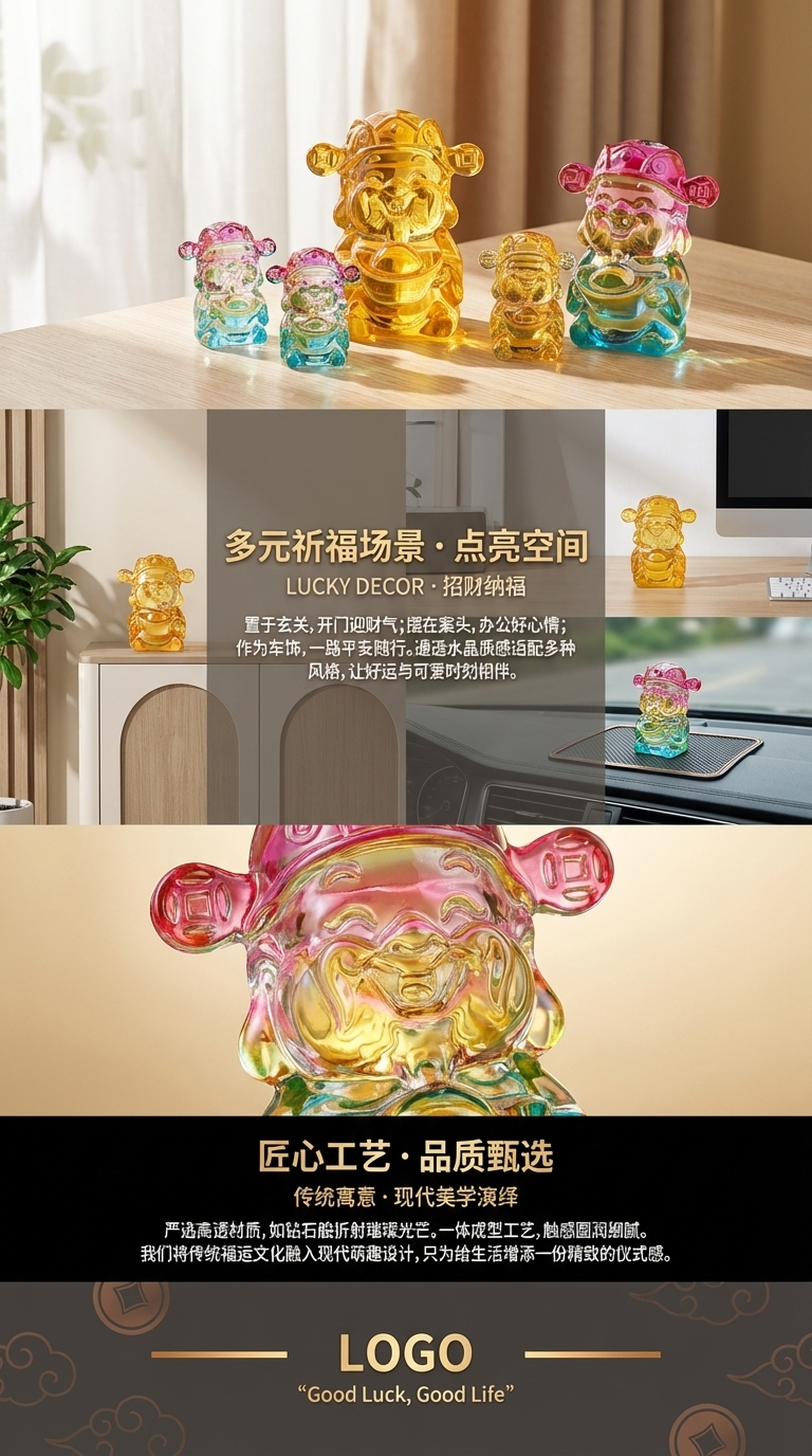 水晶摆件财神元宝钱袋金砖貔貅苹果玻璃琉璃芒果小猪狐狸如意花生详情3