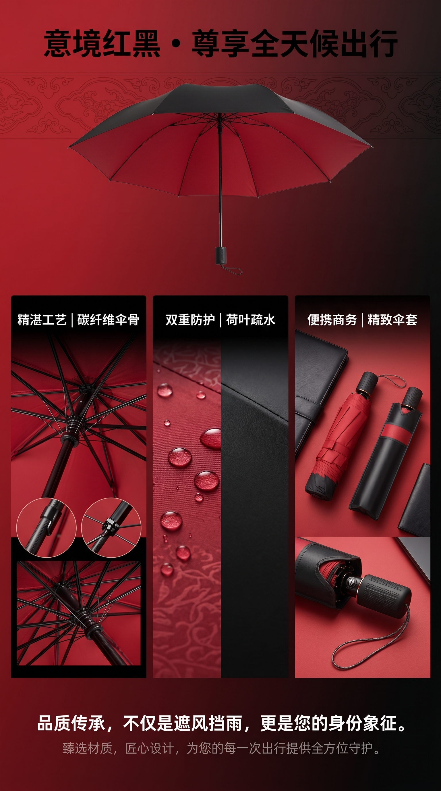 大红色自动开合晴雨两用伞 防水防晒便携折叠长柄详情1