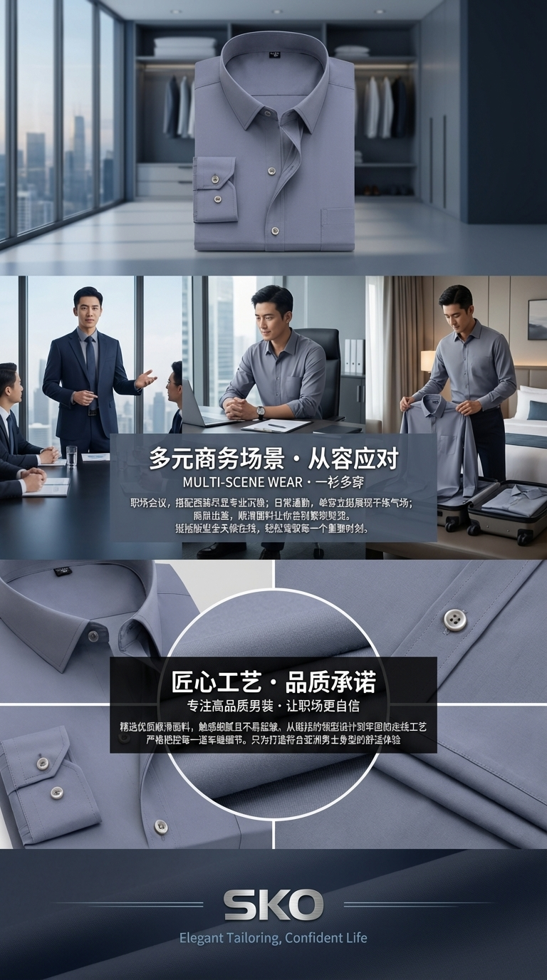 Men's shirt work clothes, professional attire, men's long-sleeved casual white shirts, student school uniforms pic 3