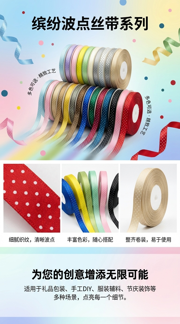 诚信制带掌柜力荐3分双面涤纶印点多色织带100码详情1