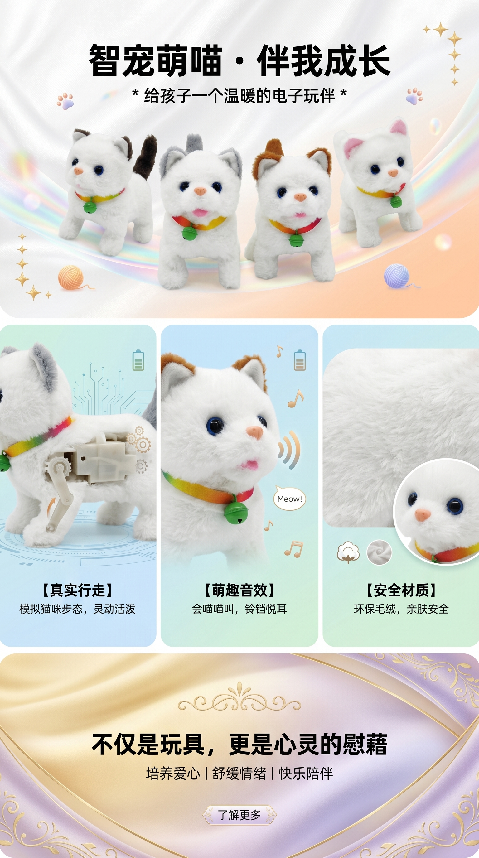 四只白色小猫毛绒玩具可爱软萌抱枕摆件详情1