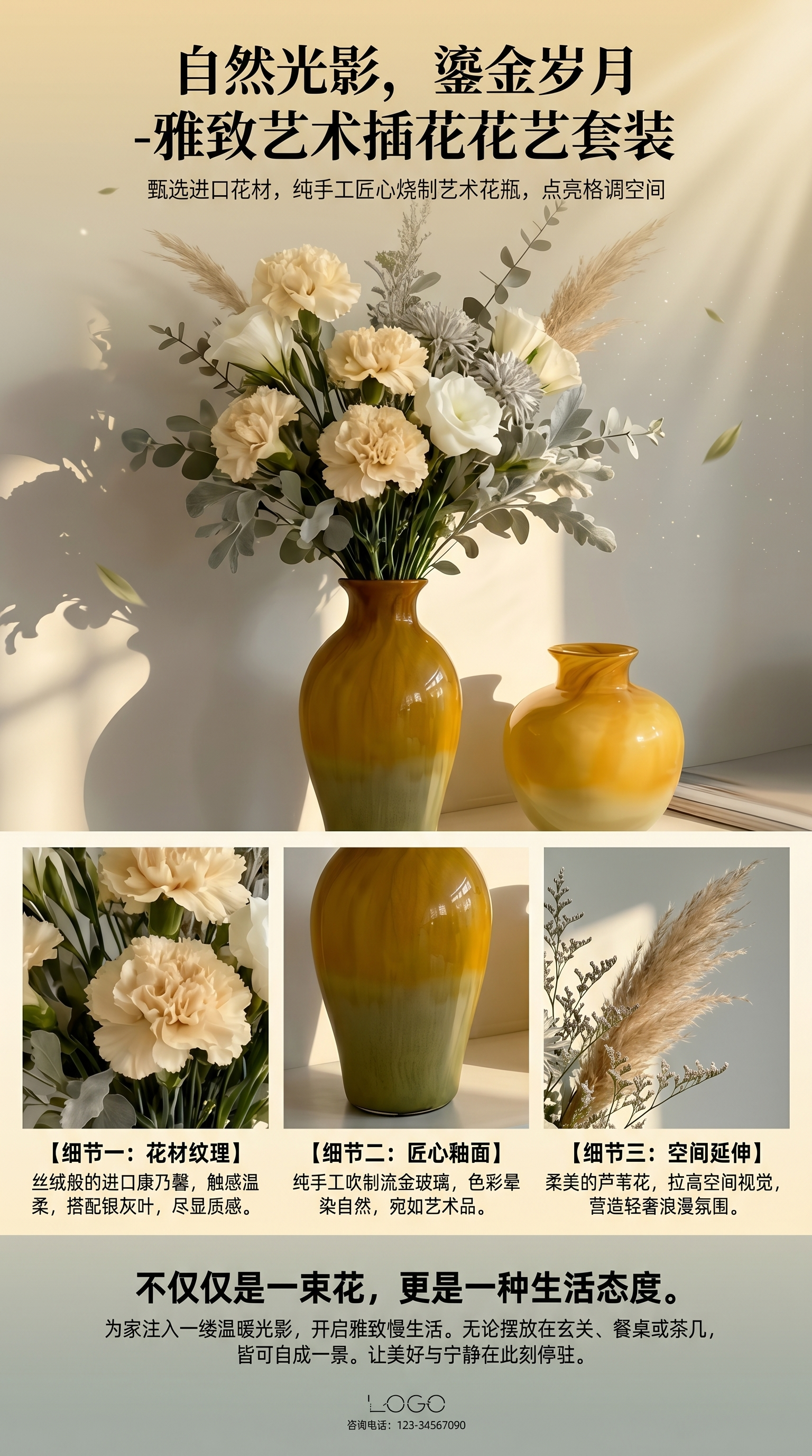 Floral decorative glass vases, living room flower arrangement items, Nordic style, simple and high appearance level pic 1