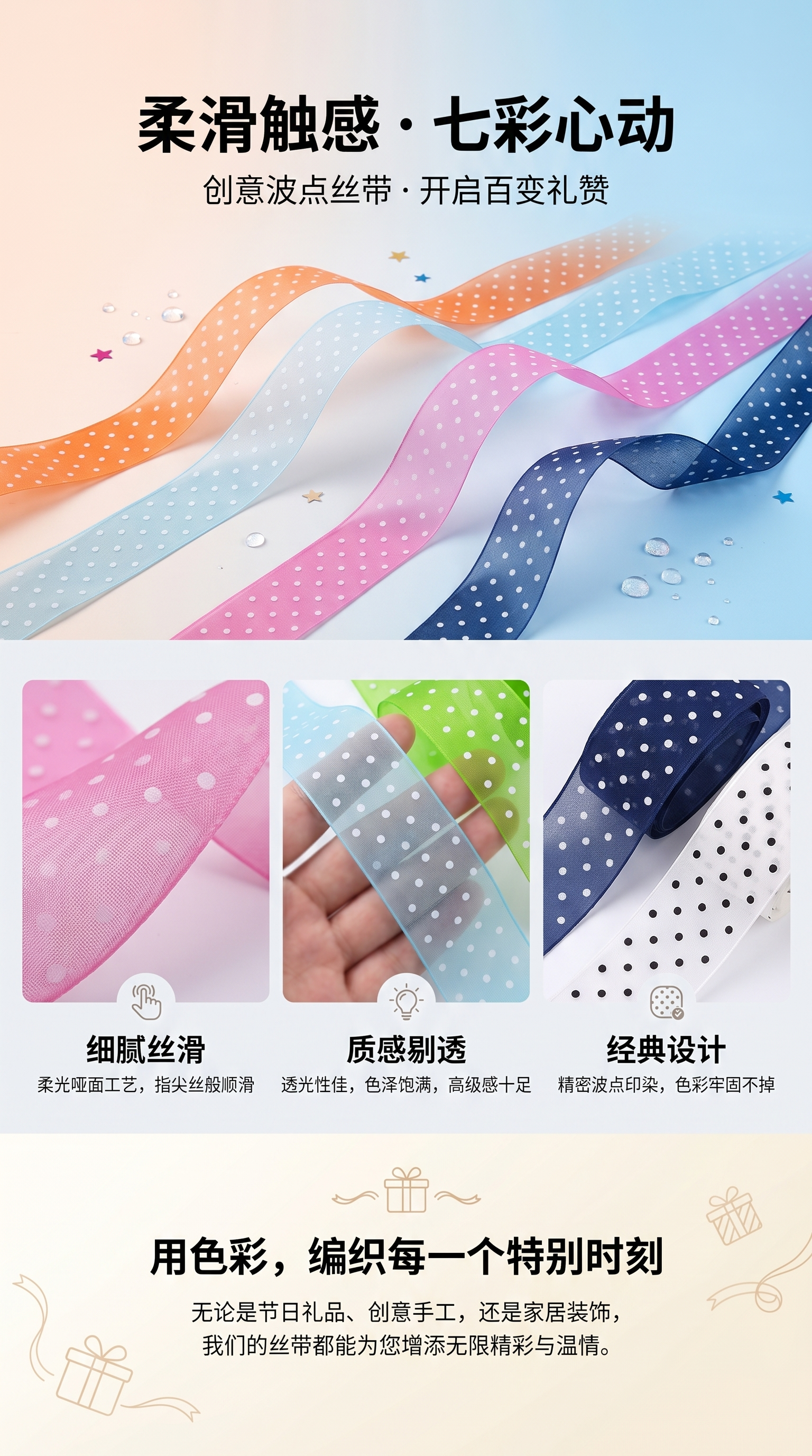 A fashionable and cute hair accessory ribbon set decorated with colorful polka dot ribbons pic 1