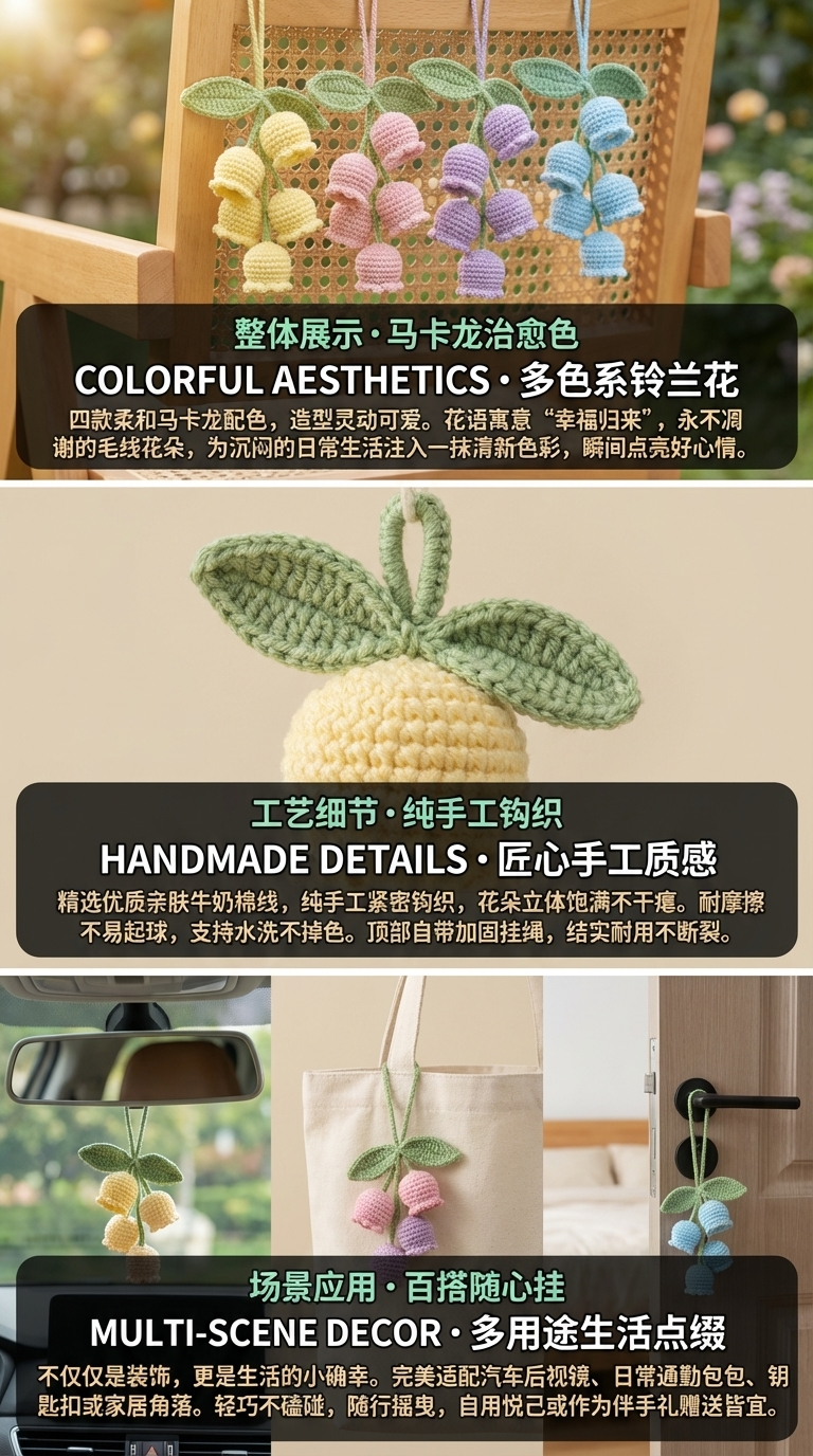 新款钩织娃娃线挂件铃兰花多色钥匙扣车挂包包挂件创意少女款礼物详情2