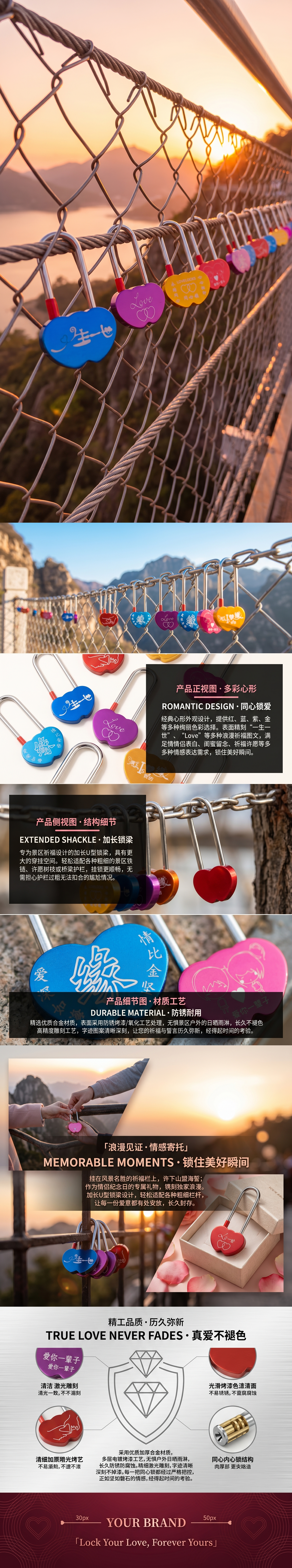彩色心形挂锁 时尚创意挂锁 防盗挂锁 家用旅行挂锁详情1