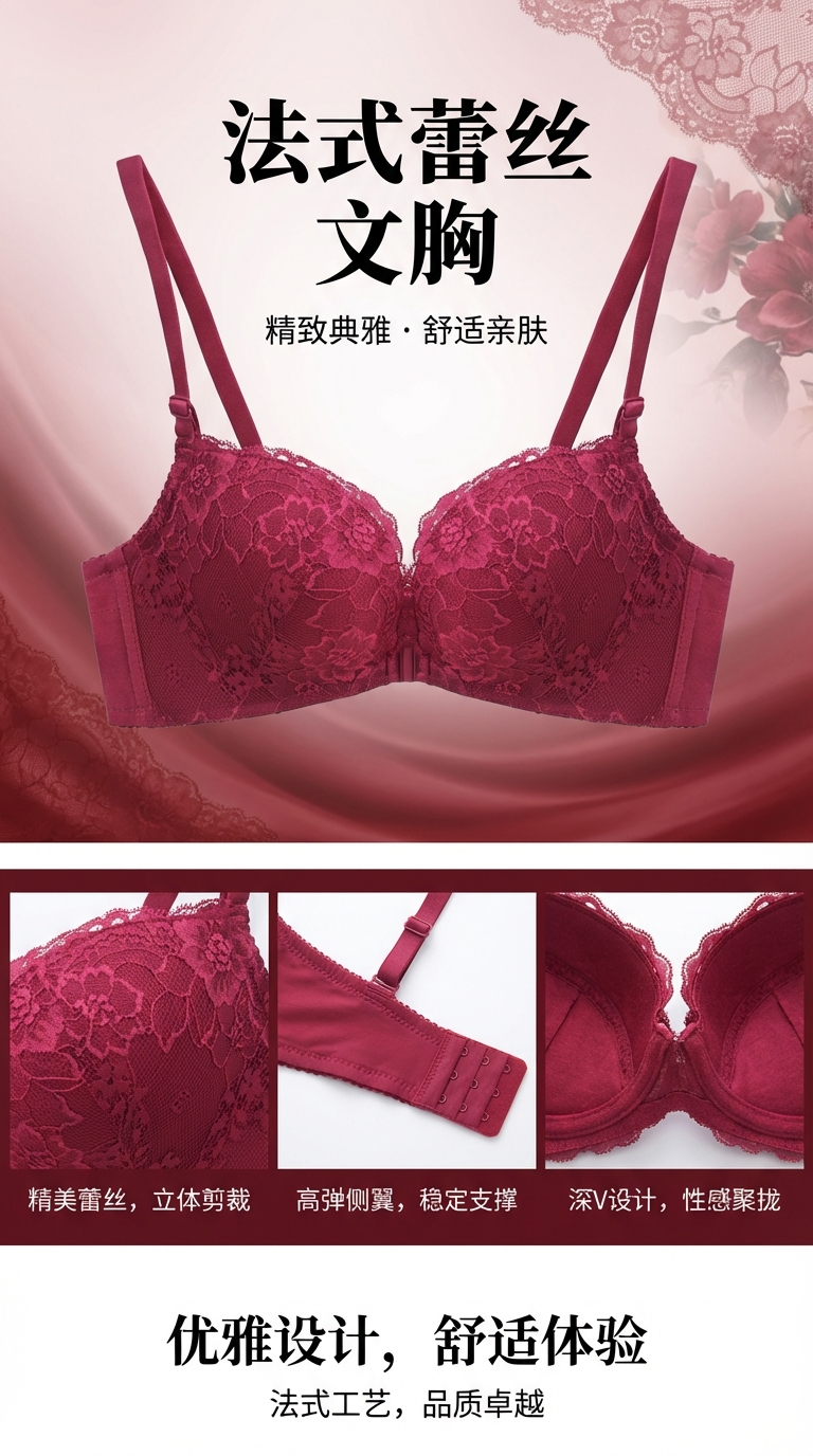 红色蕾丝文胸女宽松性感内裤女无缝情趣内衣文胸跨境详情1