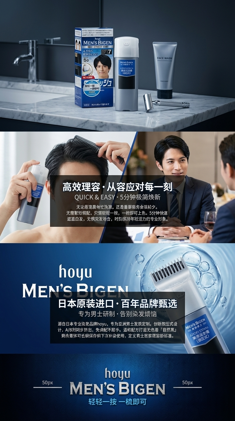 日本进口美源男士专用一洗黑染发膏染发剂遮盖白发染发膏自然黑色详情3