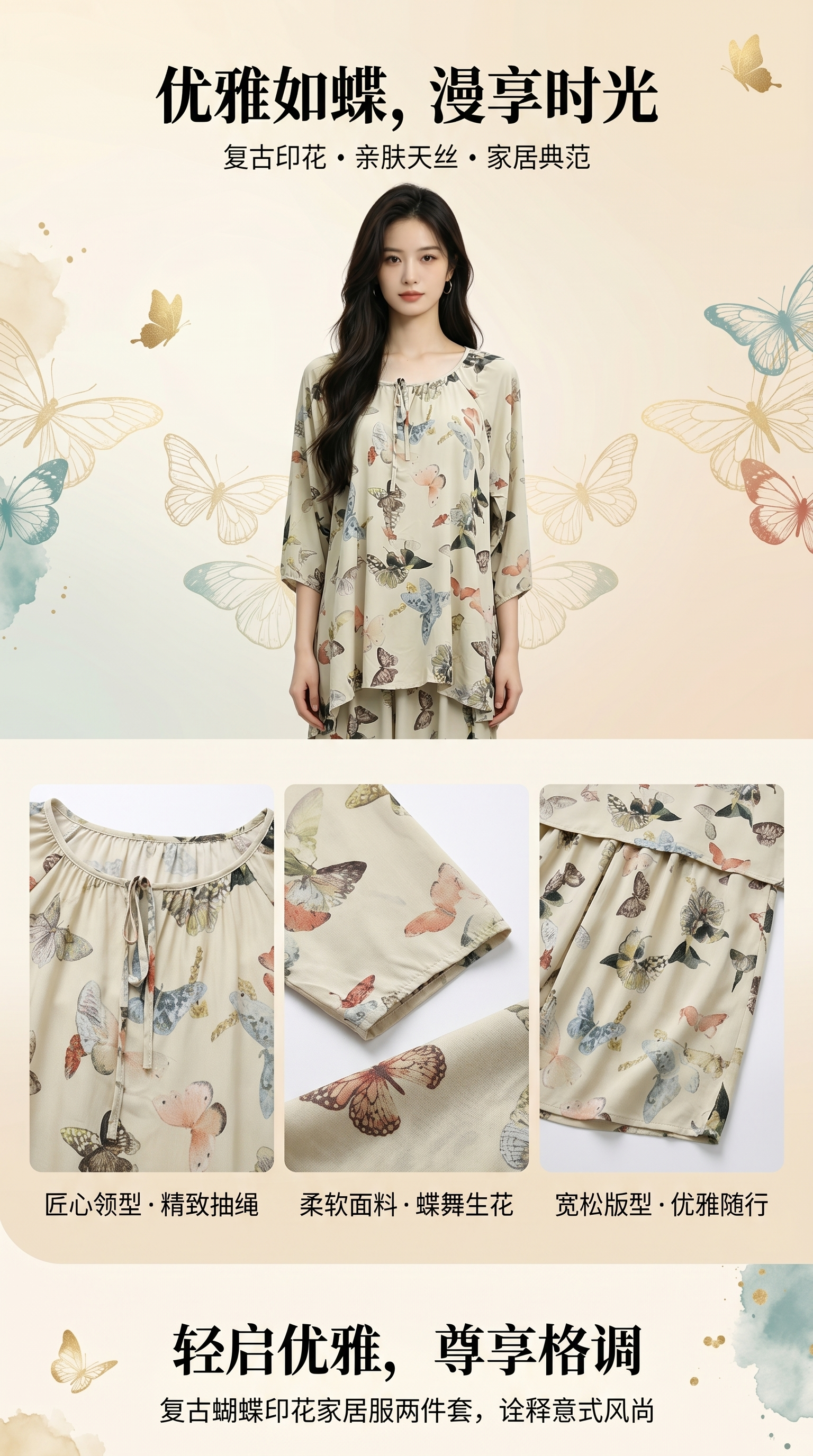 Butterfly-printed chiffon dress for women's summer slimming and form-fitting pajamas for women's summer home wear pic 1