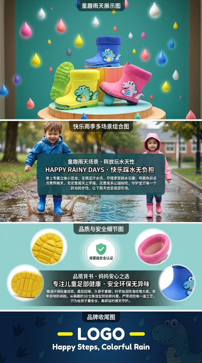 小恐龙童雨靴防滑防水软彩色春夏款 详情3