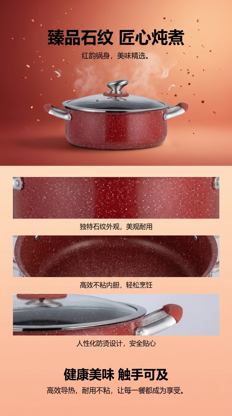 红色不锈钢套锅件套炒锅炖锅家用厨房用品29cm锅具详情1