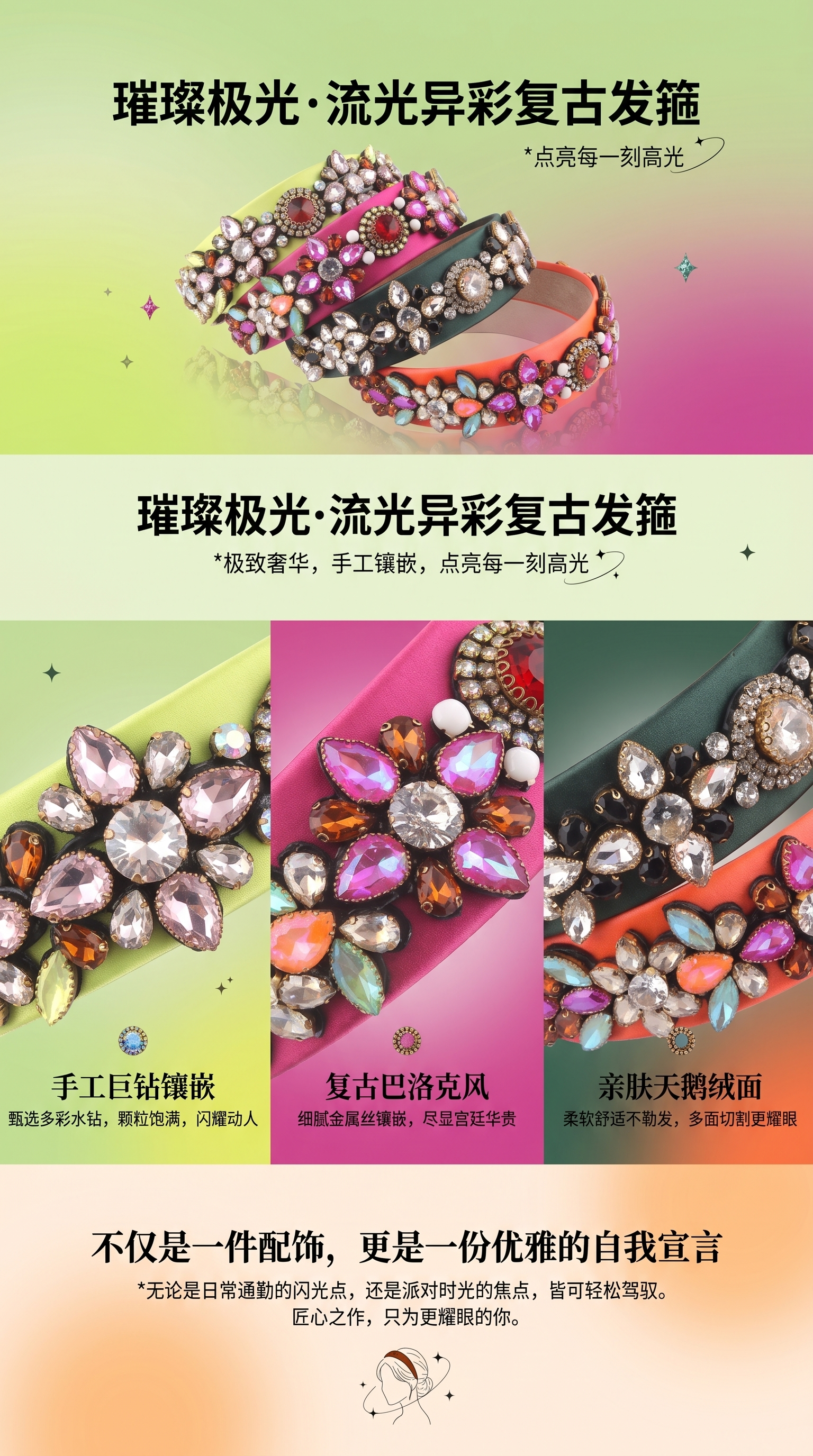 新款时尚欧美风个性巴洛克炫彩水钻发箍女士舞会聚会旅游礼物发饰详情1