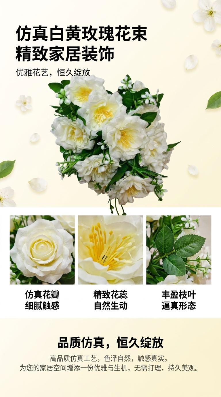 仿真花装饰花塑料花假花手工花材料家饰塑料花仿真18头白色绢花塑料花假花婚庆DIY手工花人造花拍摄道具详情1