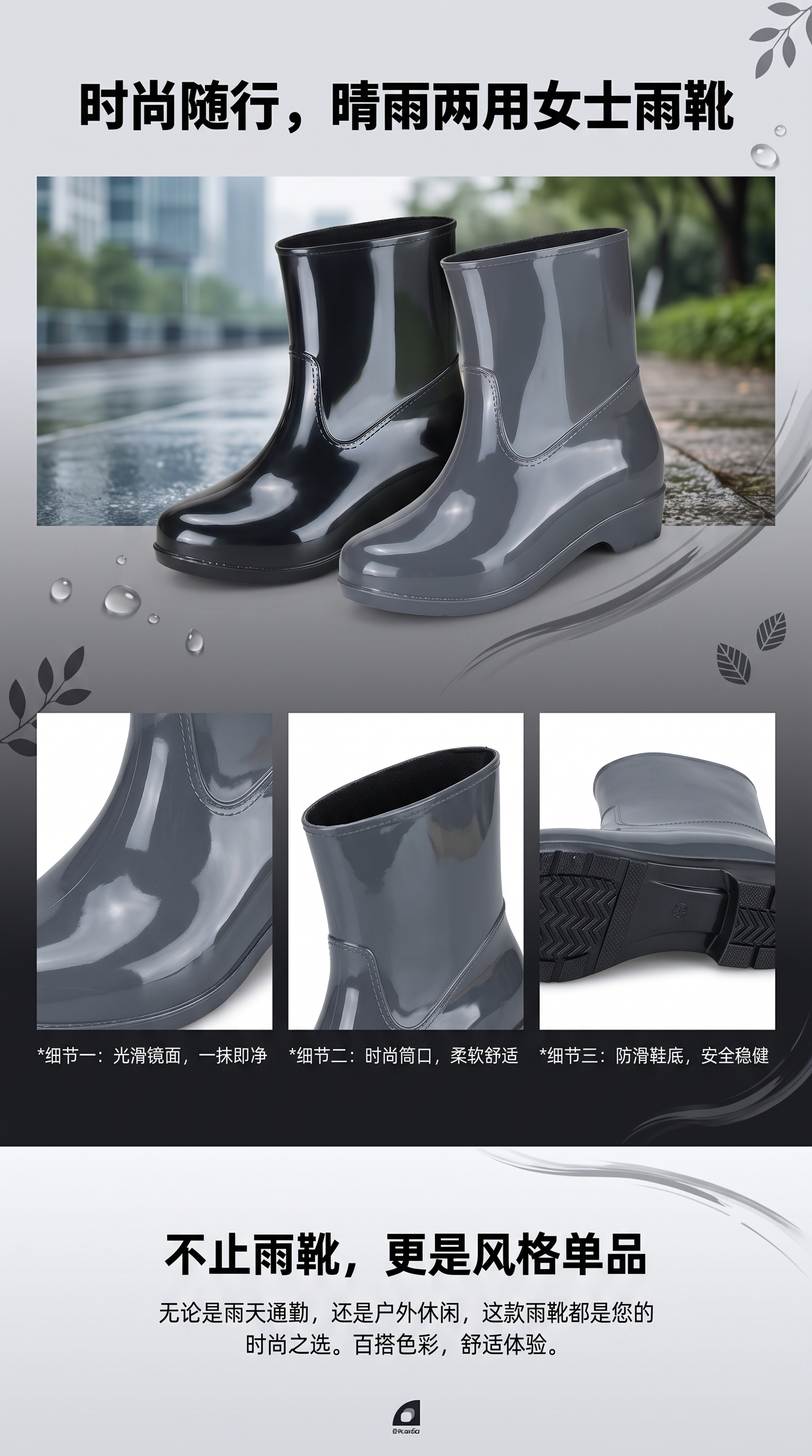 Black and grey two-color rain boots are available. They are waterproof, anti-slip, wear-resistant and lightweight for women pic 1