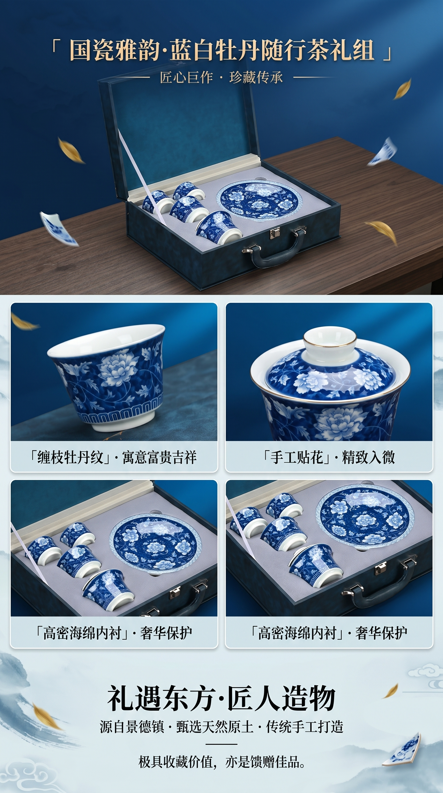 青花瓷茶具套装带茶具盒 陶瓷功夫茶具礼盒装详情1