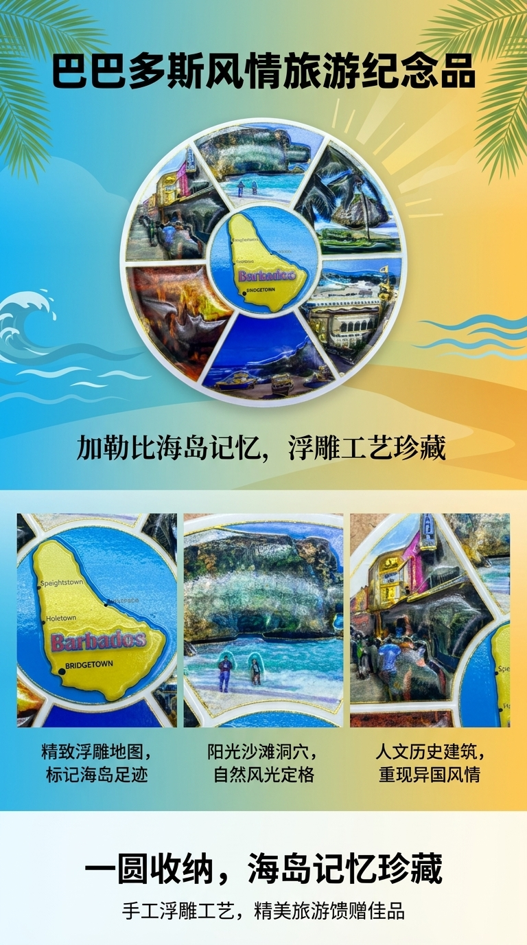 巴巴多斯地图磁贴纪念品 旅行收藏家居装饰详情1