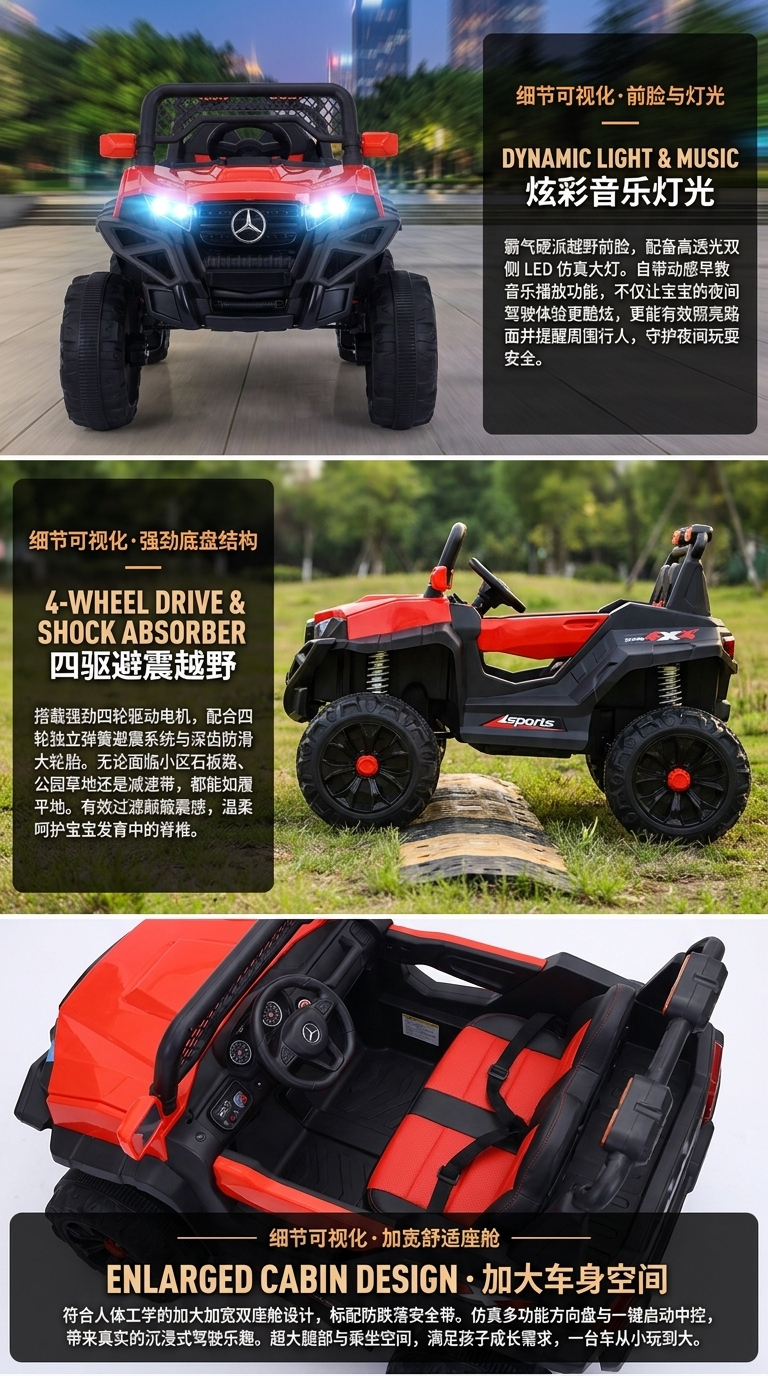 红色儿童电动车可坐人四轮车童车儿童汽车儿童车儿童电动汽车小孩可坐0-3岁童车充电可遥控宝宝周岁生日礼物玩具儿童汽车童车详情2