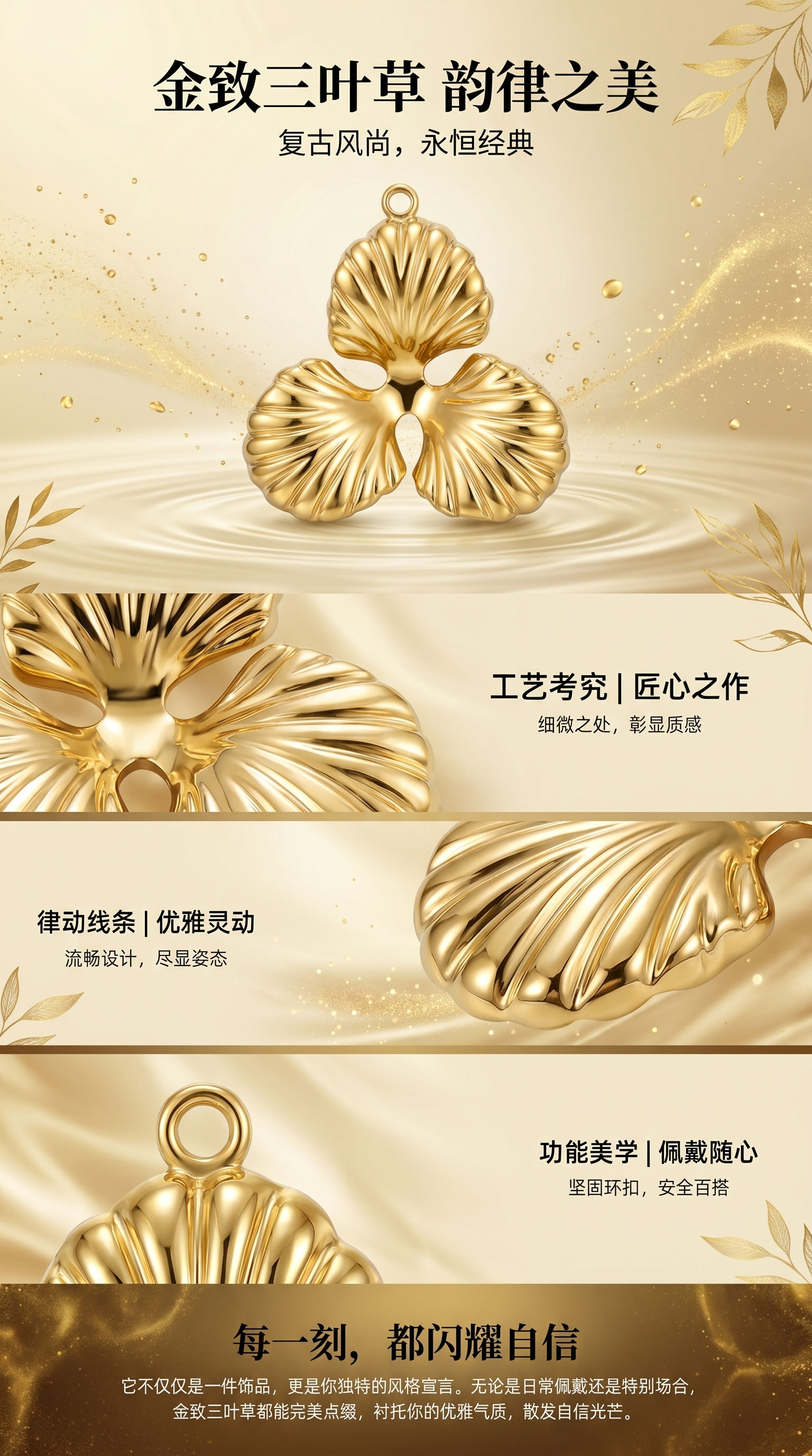 欧美式不锈钢金色戒指复古形大花椭圆雕花三瓣花方形层饰品配件详情1