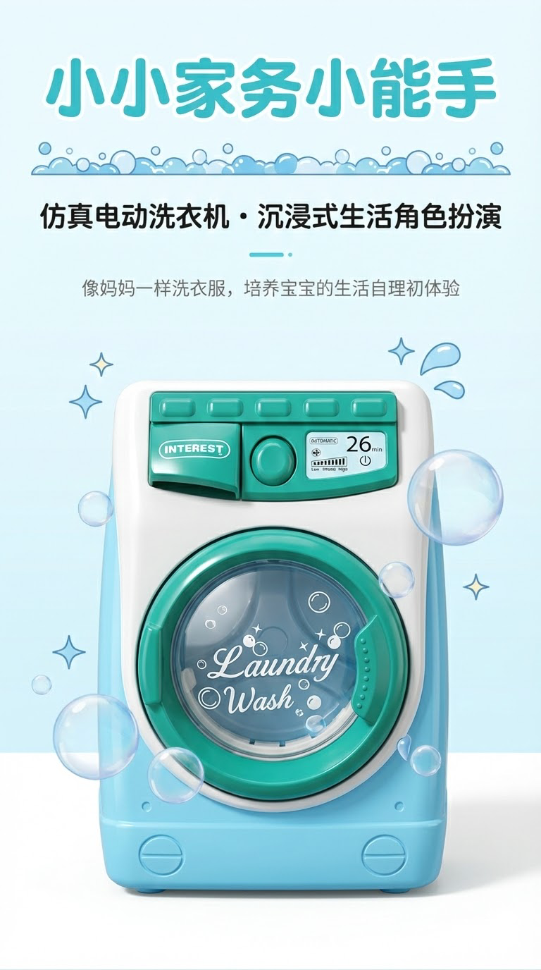儿童玩具洗衣机套装微缩家具模型男孩女孩过家家仿真玩具详情1