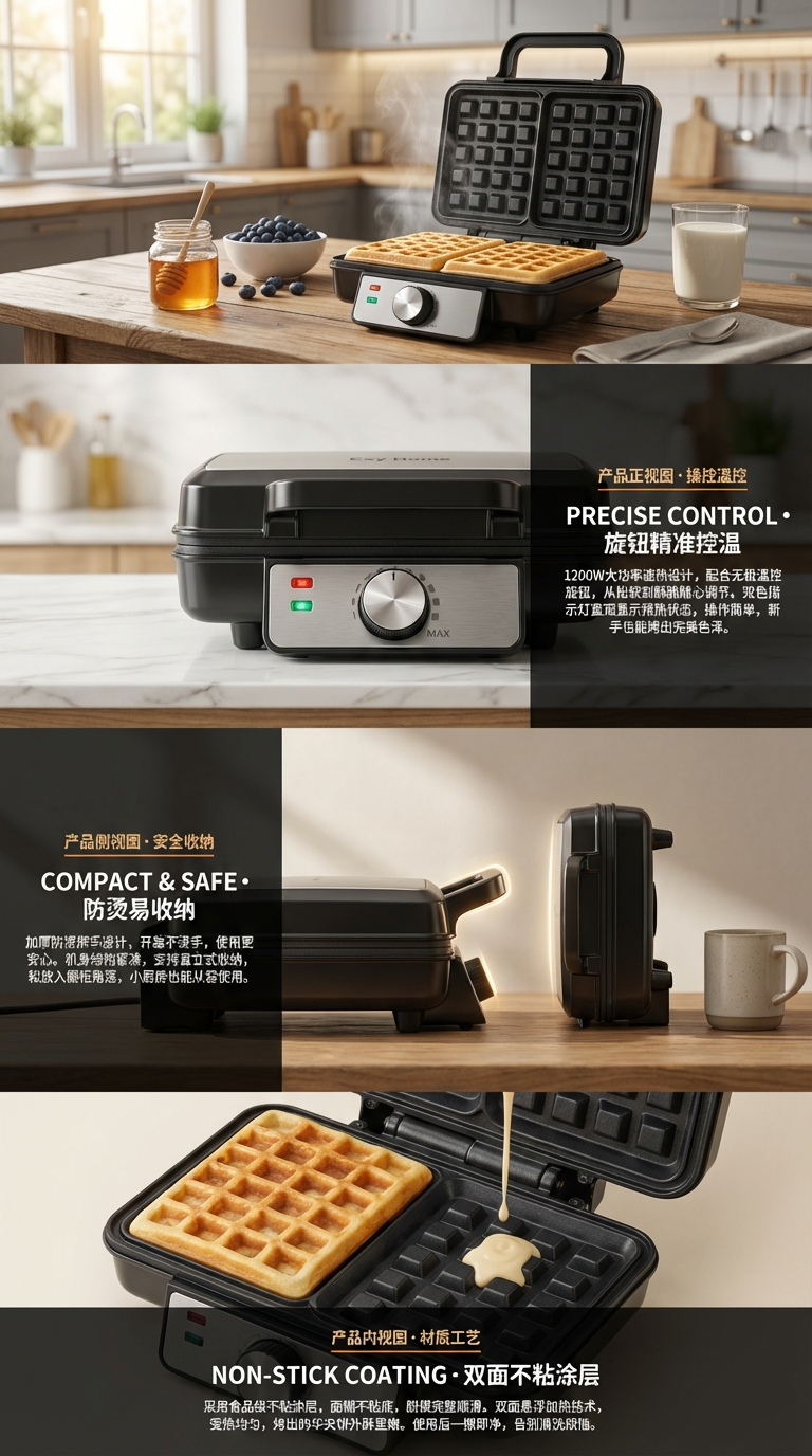 华夫饼机带旋扭 家用华夫饼机多功能小型家用华夫饼机 双层小型。MB-W13详情2