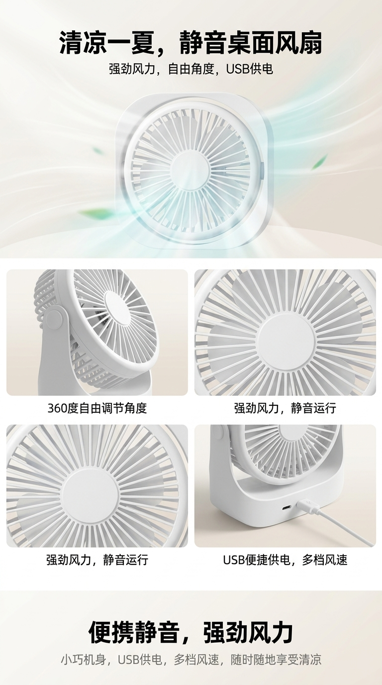 白色便携式风扇清凉便携小风扇夏日降温神器详情1