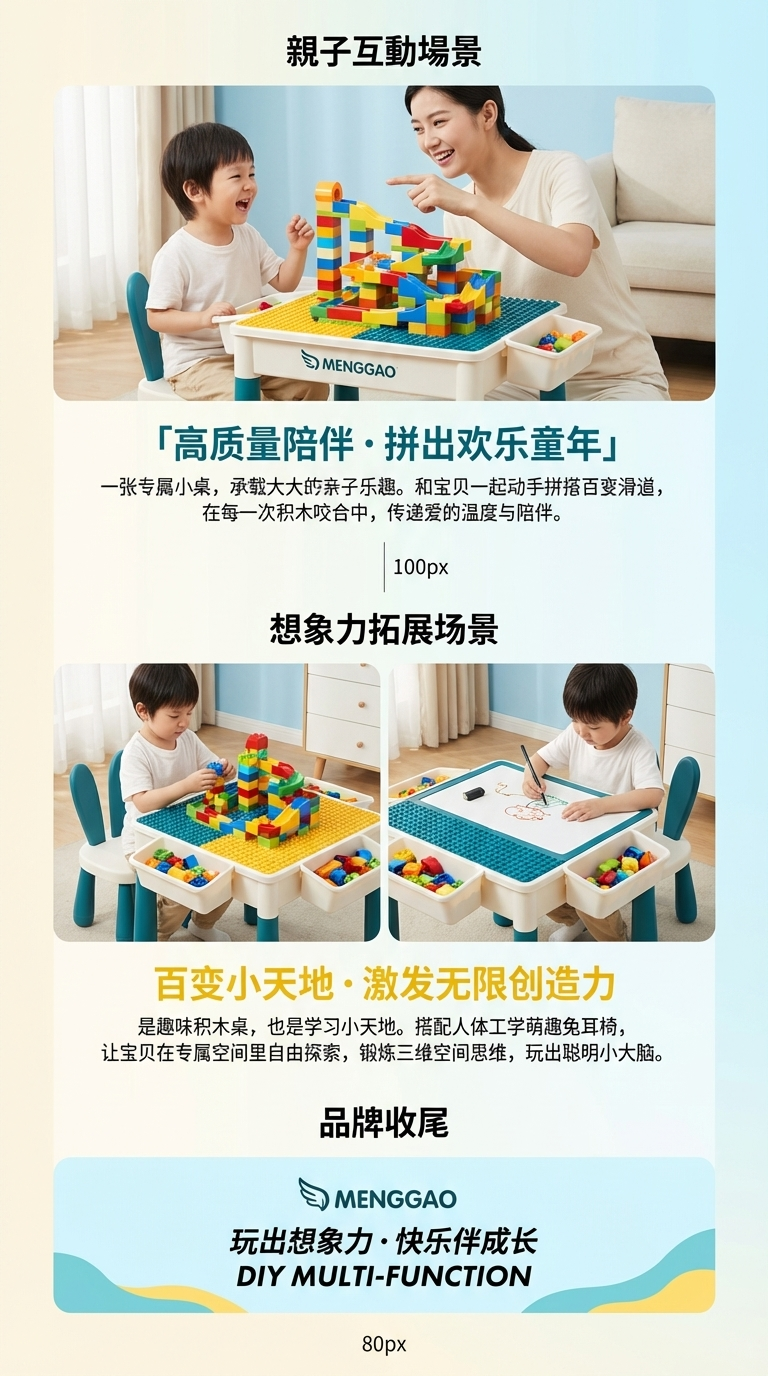 MENGGAO BLOCK TABLE儿童积木桌套装早教玩具3岁以上DIY多用热销款详情3