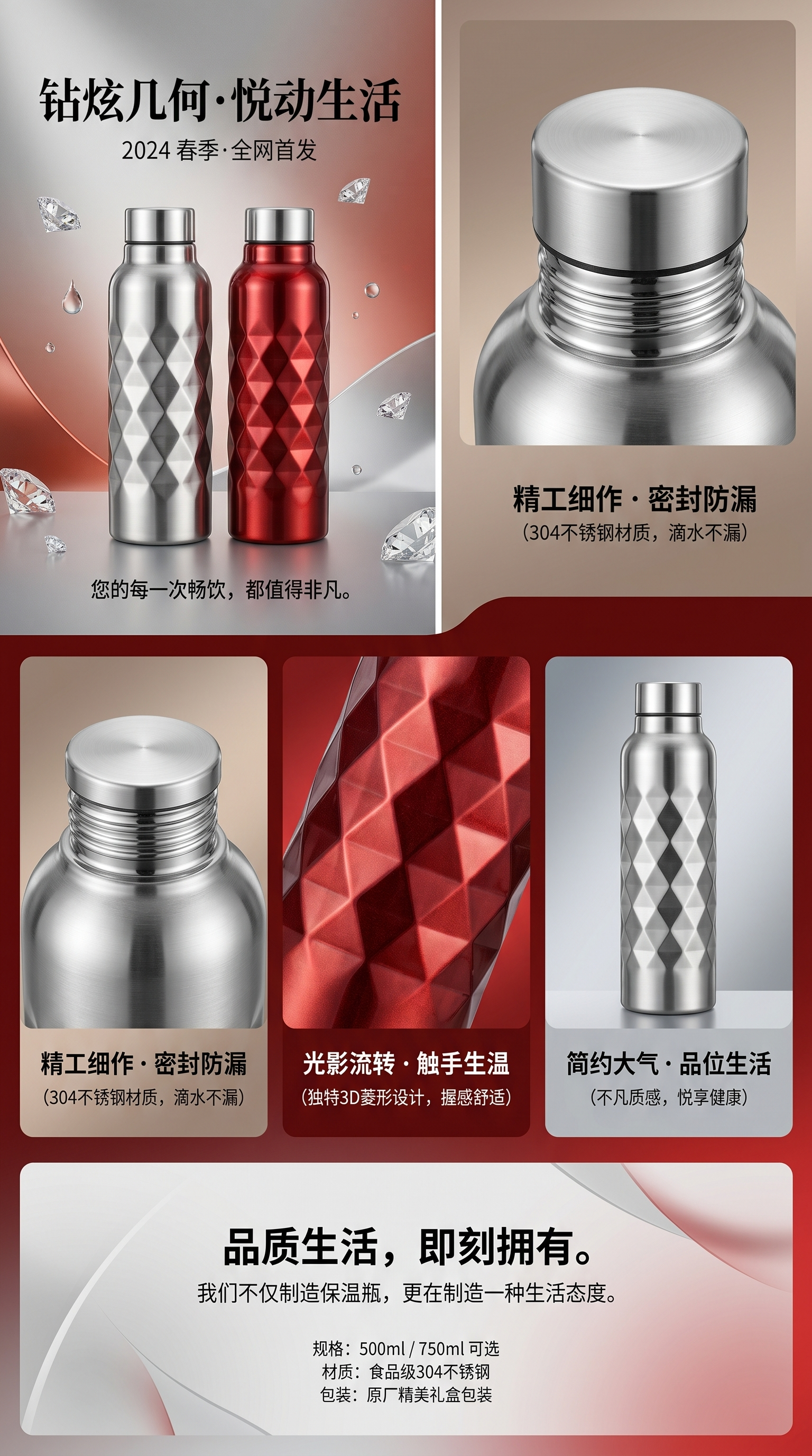 Metal insulated water bottle for heat and cold preservation, large-capacity portable sports water bottle. 131230811 pic 1