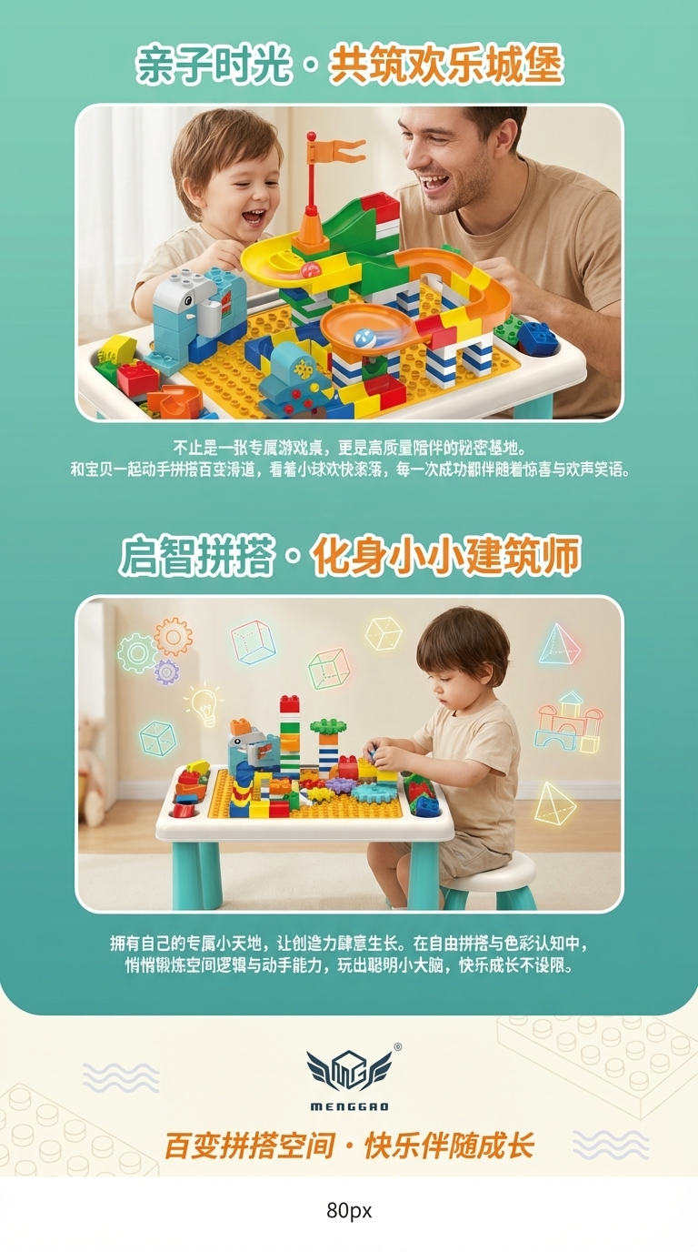 MENGGAO BLOCK TABLE儿童积木桌套装早教玩具3岁以上DIY多用途详情3
