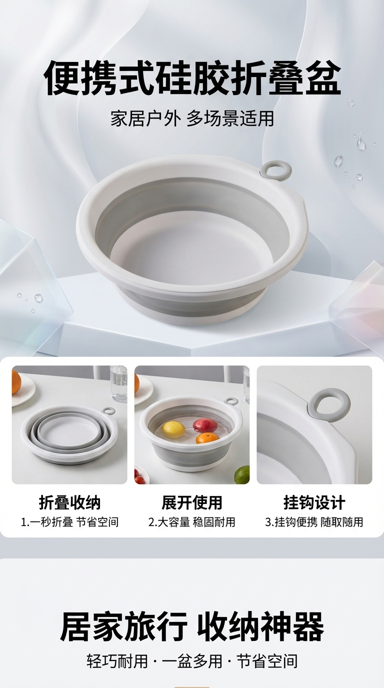 白色折叠碗主体伸缩叉子不锈钢餐具露营碗露营餐具详情1