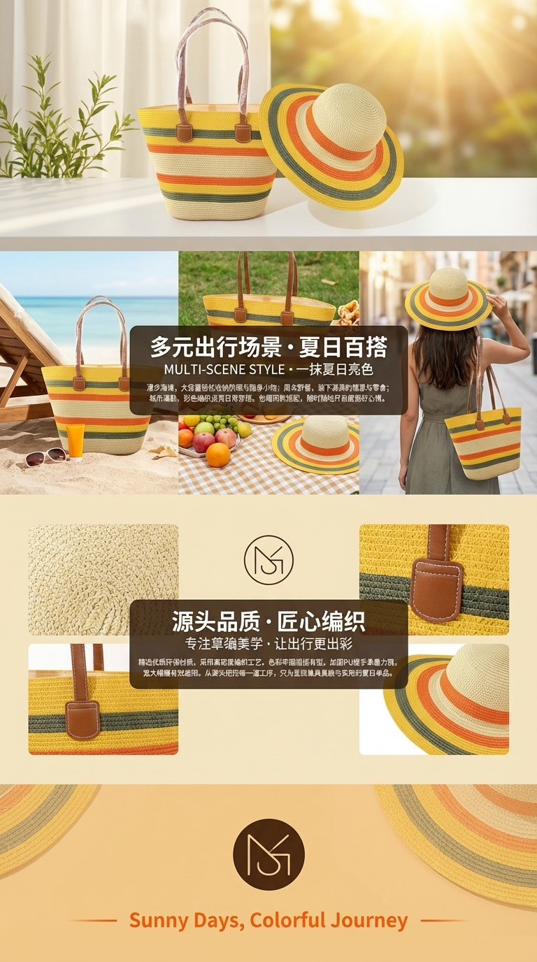 Women's cross-border bestsellers: Spring and summer straw woven beach bags, beach hats, straw hat combination sets, two-piece hat and bag sets, beach sun protection and shade hats, UV-resistant foldable outdoor swimming pool shooting fashionable sun protection hats, solid-color straw woven hats pic 3