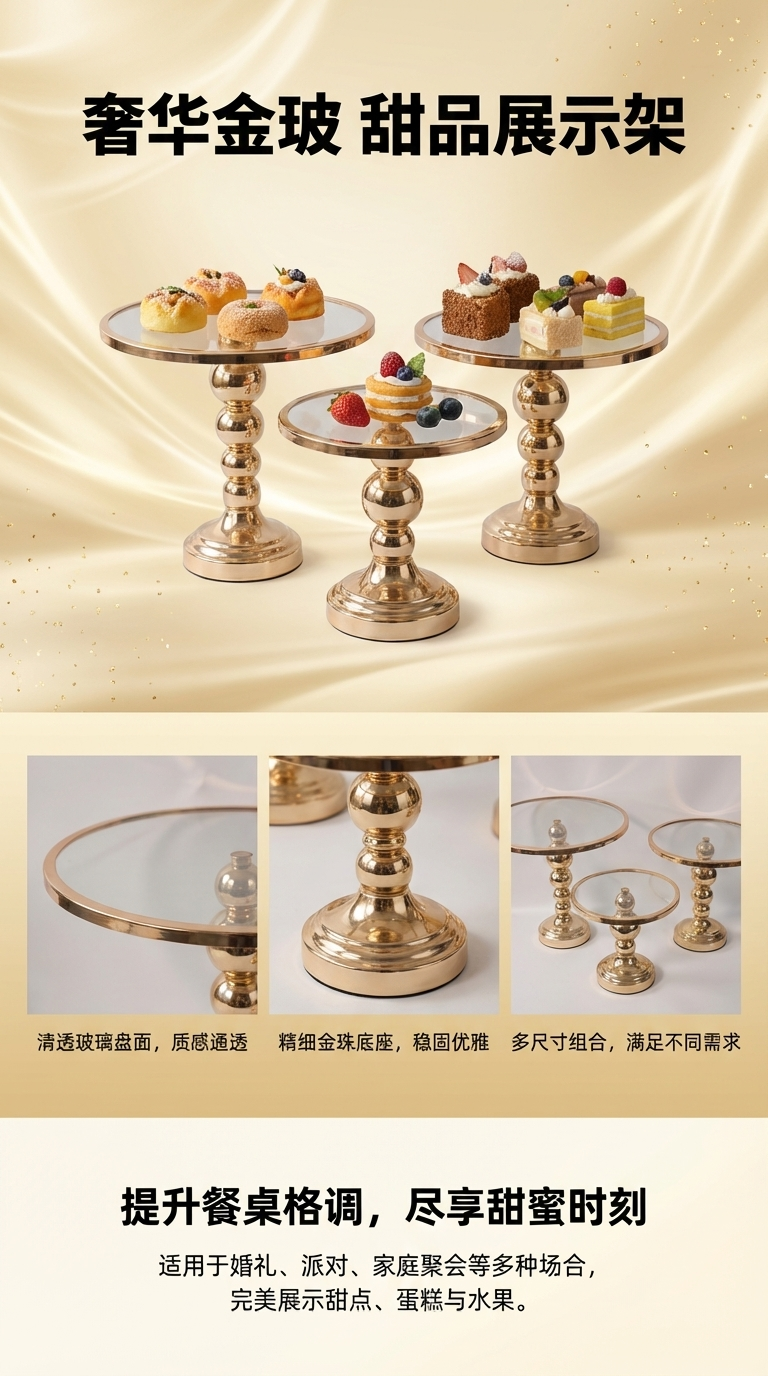 跨境热卖铁艺蛋糕架镜面蛋糕盘生日派对点心甜品盘西点托盘装饰详情1