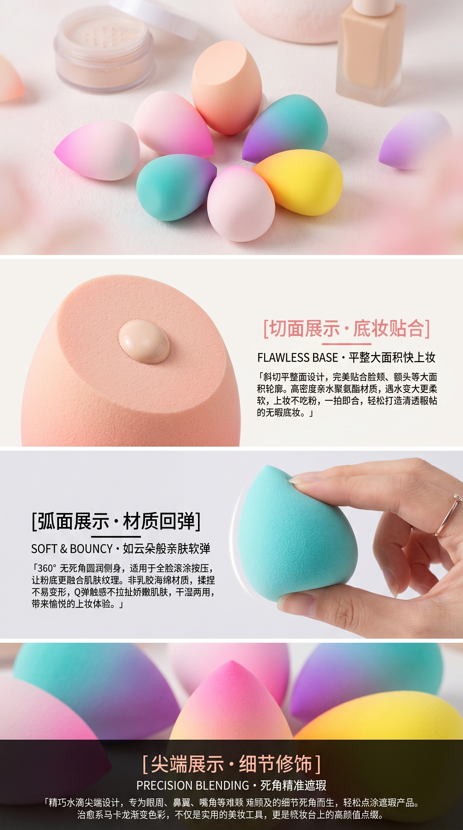 Colorful gradient beauty egg, a smooth makeup application tool, a multi-color beauty makeup tool pic 2