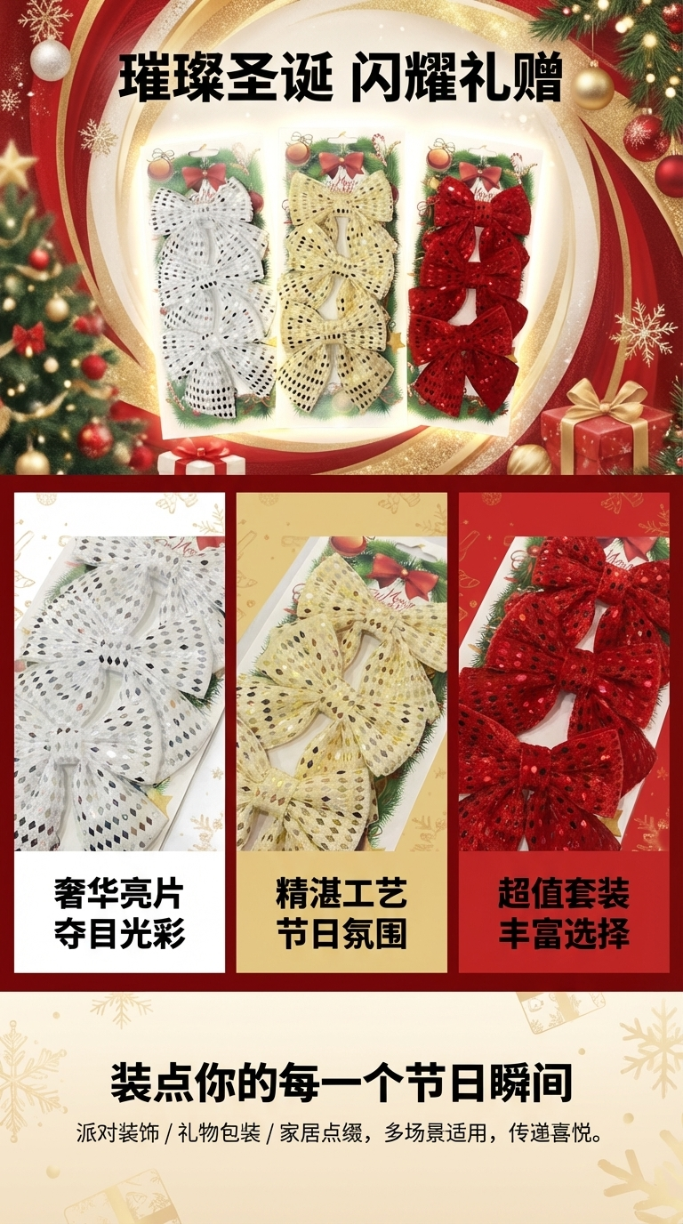 圣诞蝴蝶结装饰圣诞树装饰氛围布置三色详情1