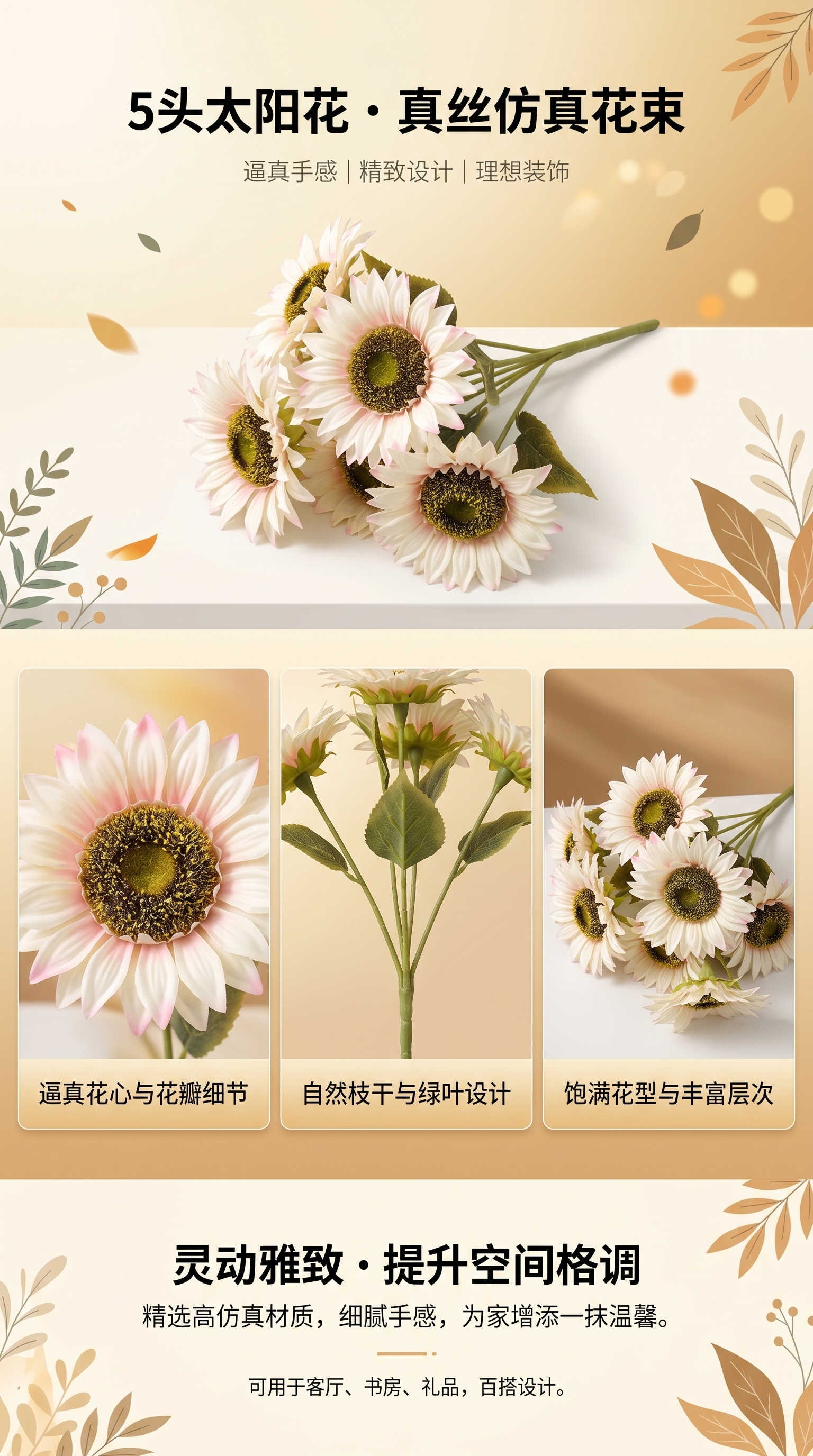 人工花向日葵装饰摆件家居客厅桌面摆设仿真花束详情1