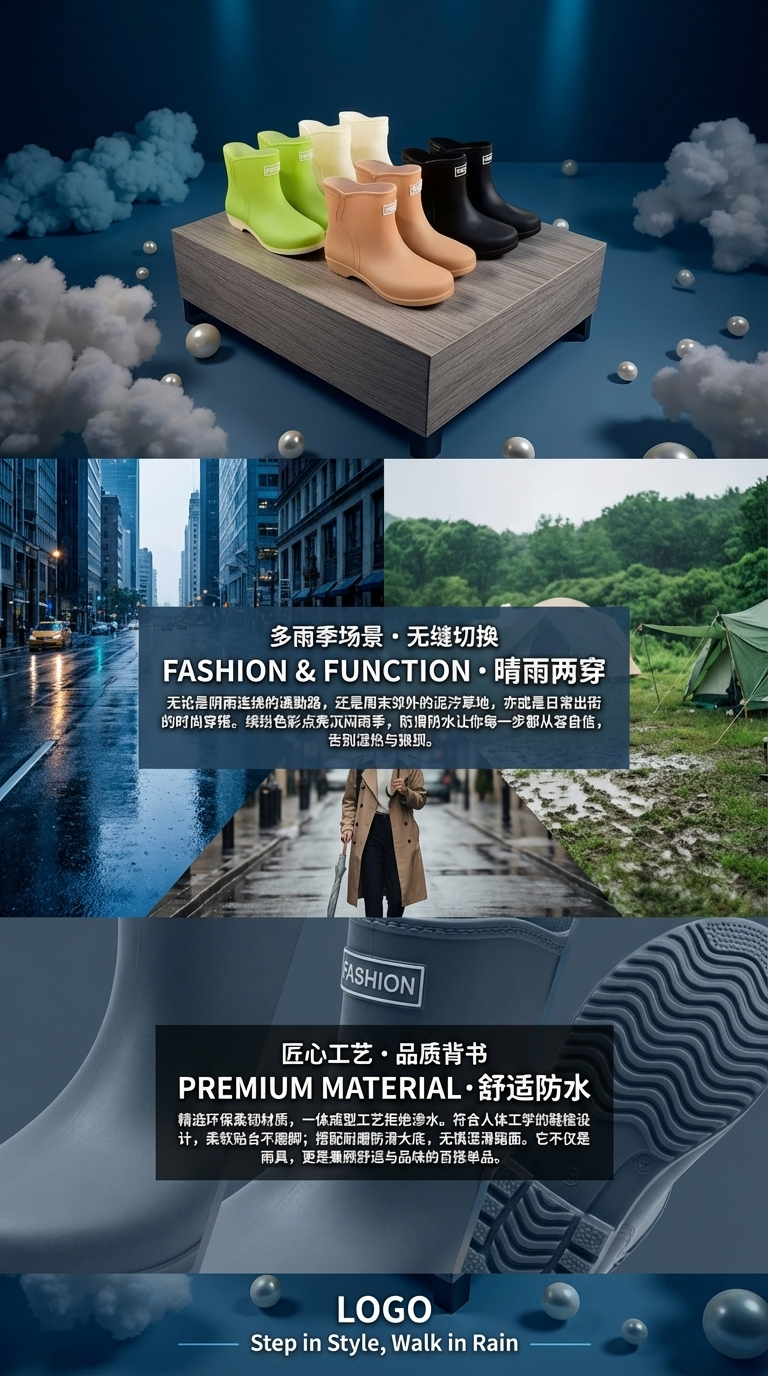 女式雨鞋半高筒时尚透气夏季雨靴防水防滑详情3