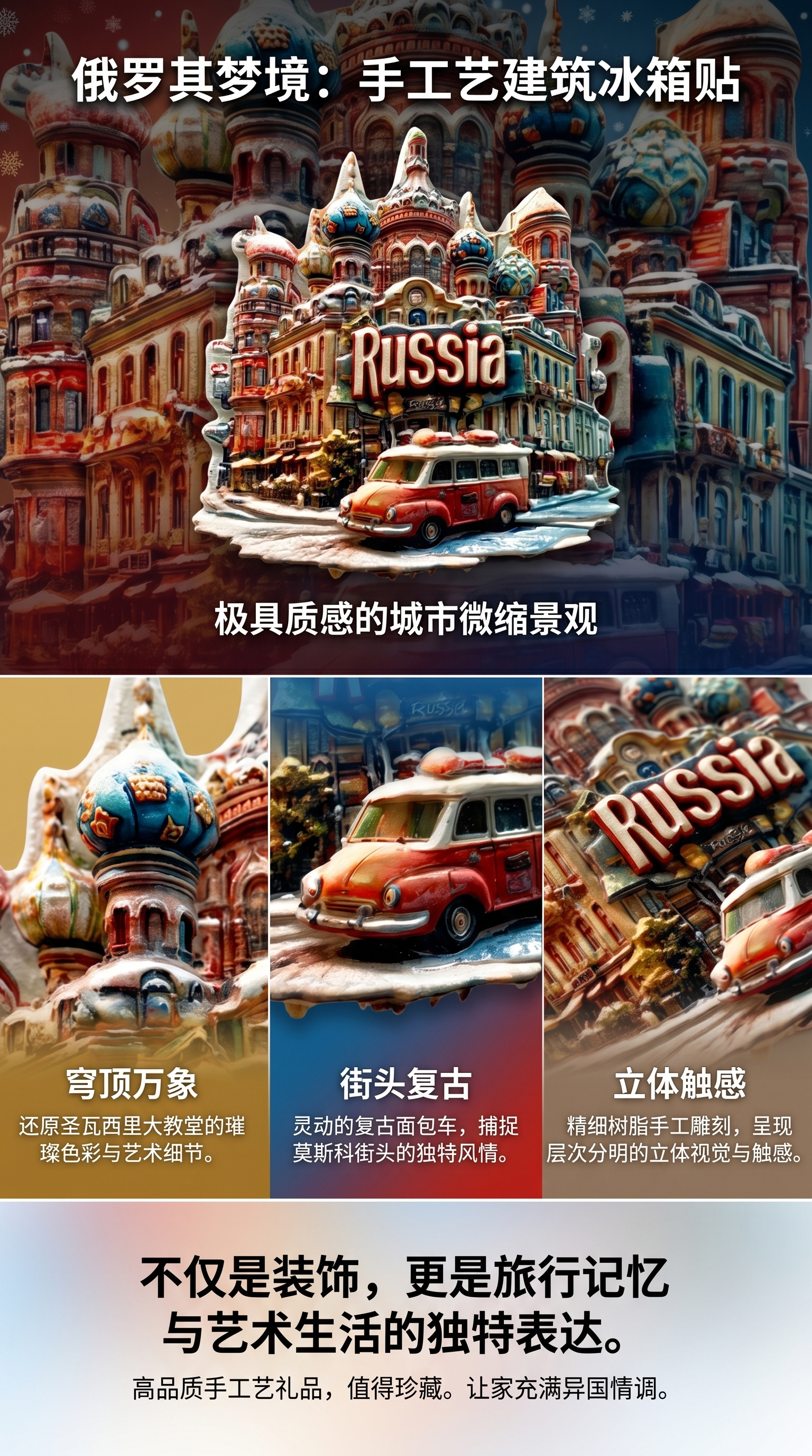 Russian architectural style magnetic tile decoration for refrigerator doors and walls, retro art home ornaments pic 1