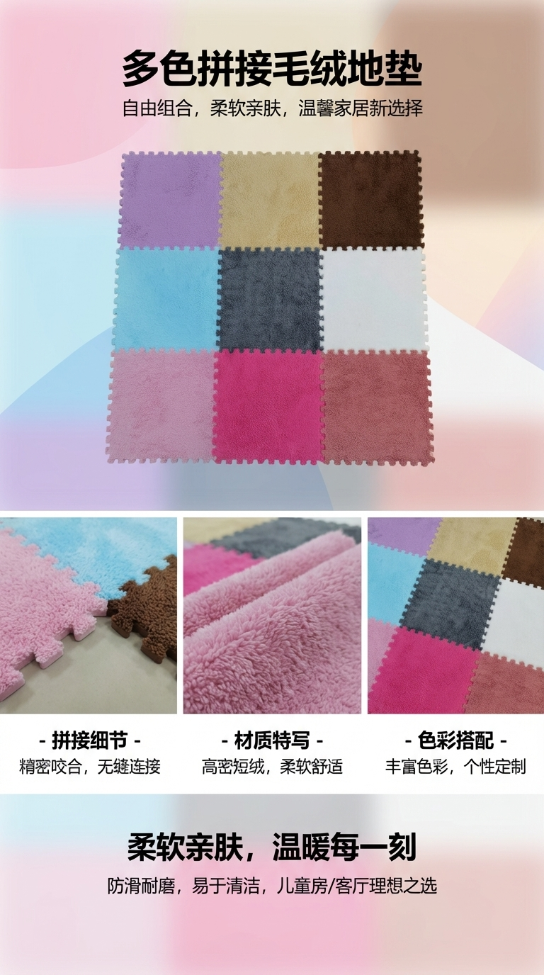 East Asia best-selling warm floor mat EVA interlocking puzzle mat Solid color plush foam floor mat Children's intelligence mat 092210758 pic 1