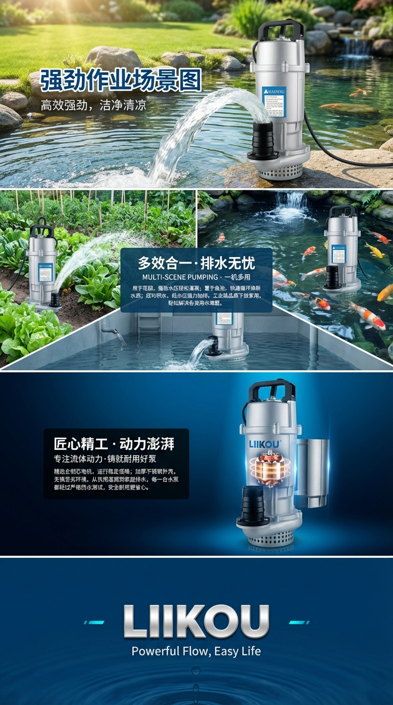LIIKOU潜水泵家用户外抽水泵清水水泵小型小水泵潜水泵过滤泵抽水泵详情3