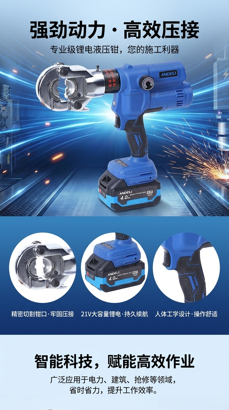 Andeli lithium battery hydraulic pliers, rechargeable electric wire crimping pliers, cable shears, copper and aluminum terminal crimping pliers, electrical tools pic 1