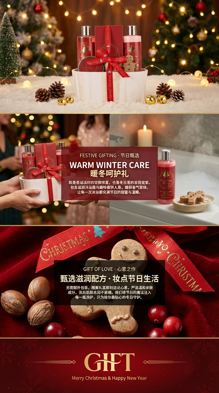 Christmas Bath Gift Set High-end bathroom gift set, optional scented body lotion, body wash, bath salt, scrub, explosive salt, scented candle combination pic 3