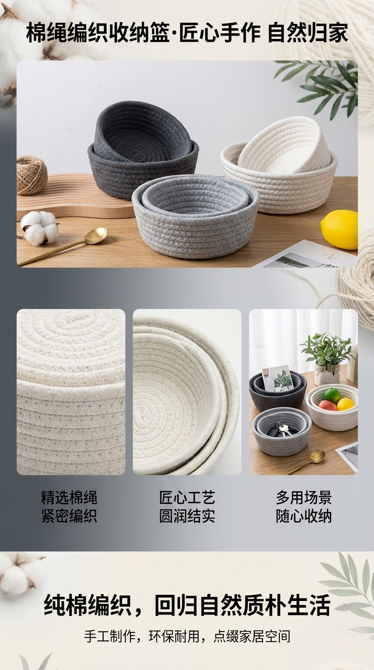 棉绳收纳筐置物框收纳盒编织收纳篮床头新款收纳篮111506237详情1