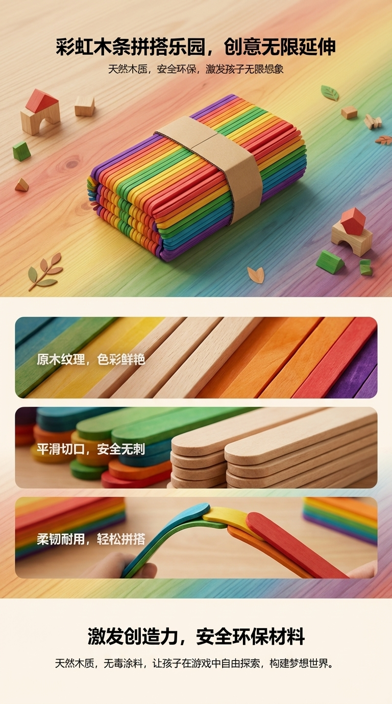儿童DIY模型制作手工材料 彩色锯齿棒雪糕棒114mm48支外贸跨境批发出口工厂直销详情1