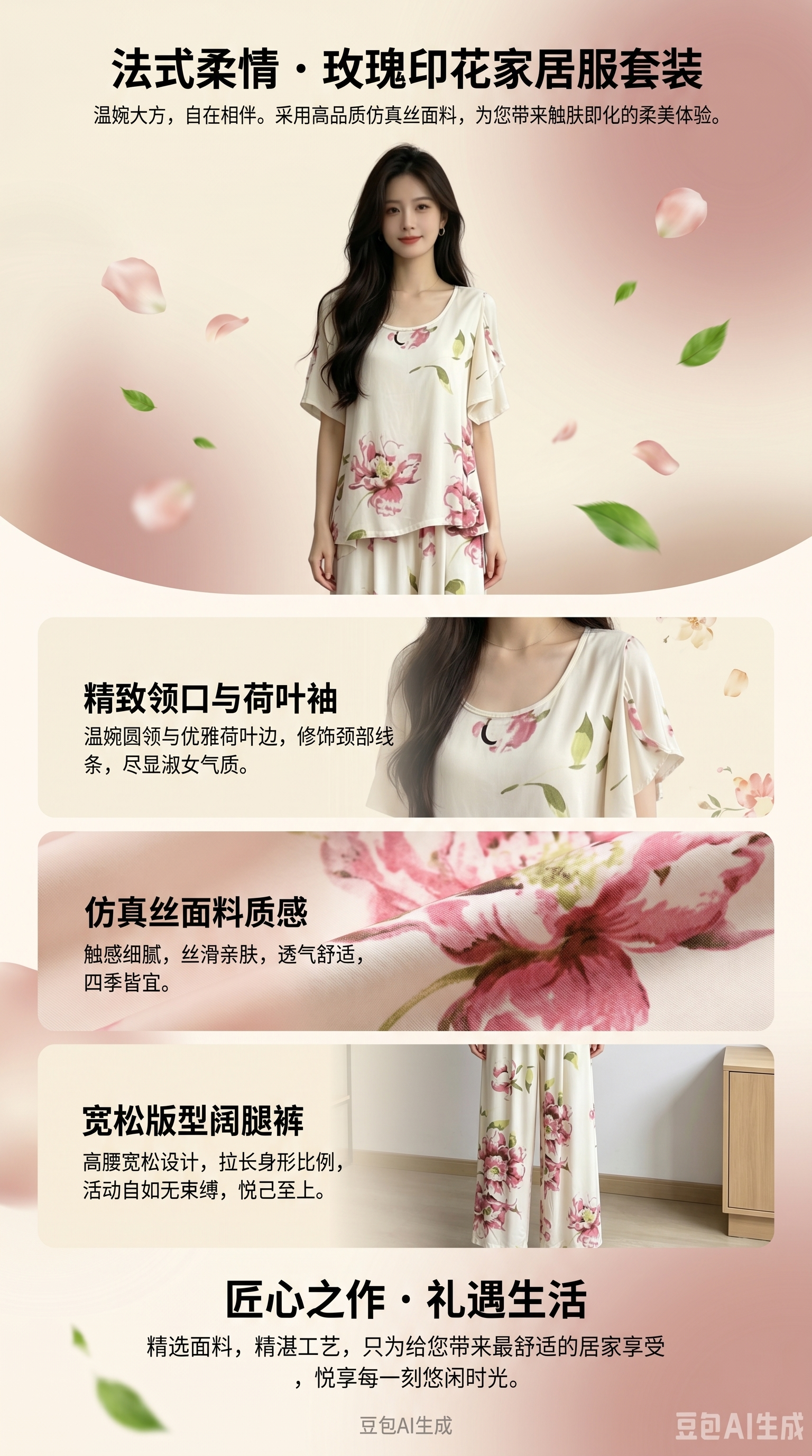 Floral pattern women's pajama set, comfortable pajamas for home use, women's summer home wear pic 1